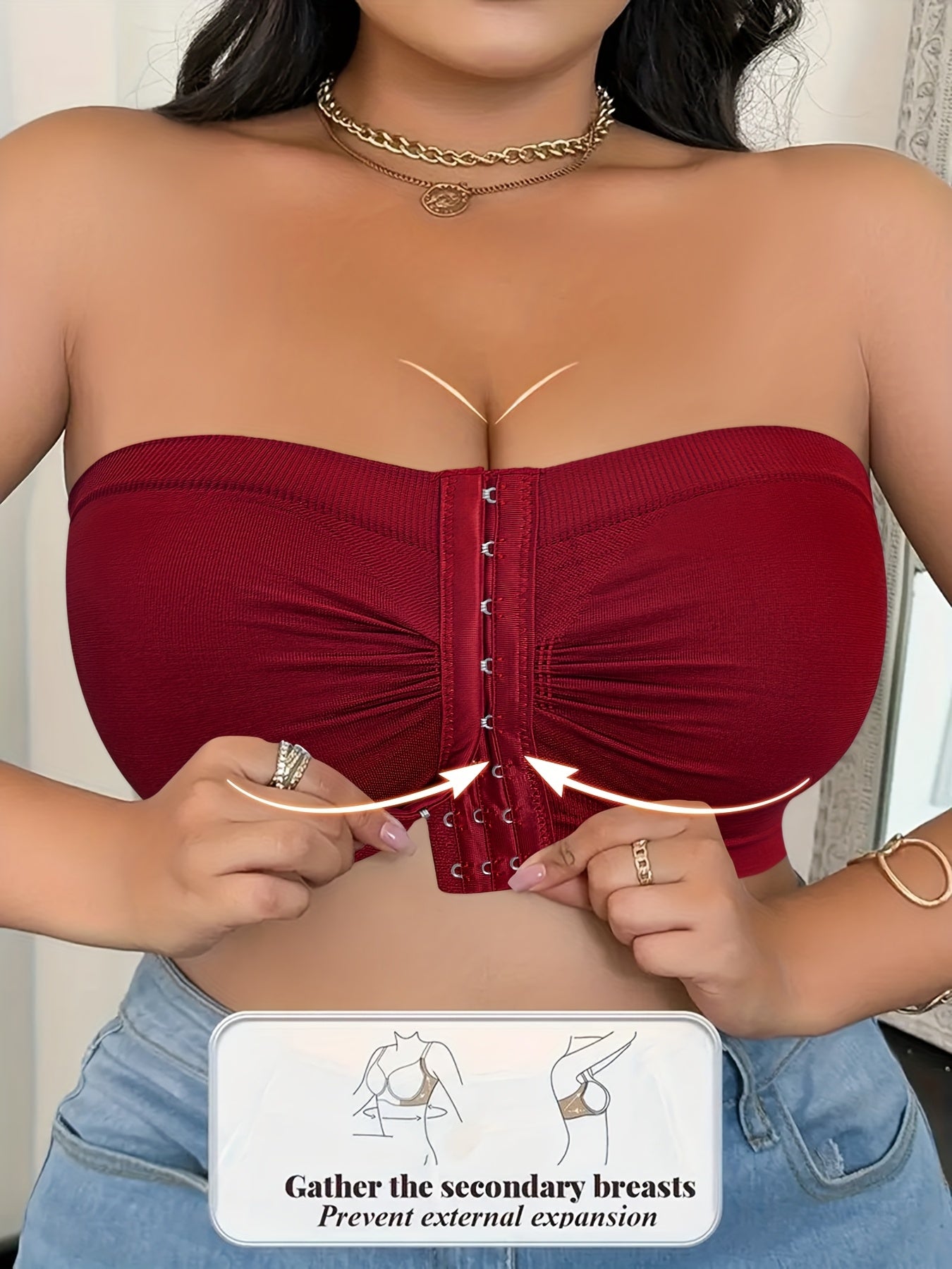 A Strapless Bra for Plus-Size Women Featuring Front Buttons, No Wires, And Designed to Lift And Prevent Sagging, Crafted from a Comfortable And Breathable Blend of Nylon And Elastane