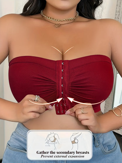 A Strapless Bra for Plus-Size Women Featuring Front Buttons, No Wires, And Designed to Lift And Prevent Sagging, Crafted from a Comfortable And Breathable Blend of Nylon And Elastane