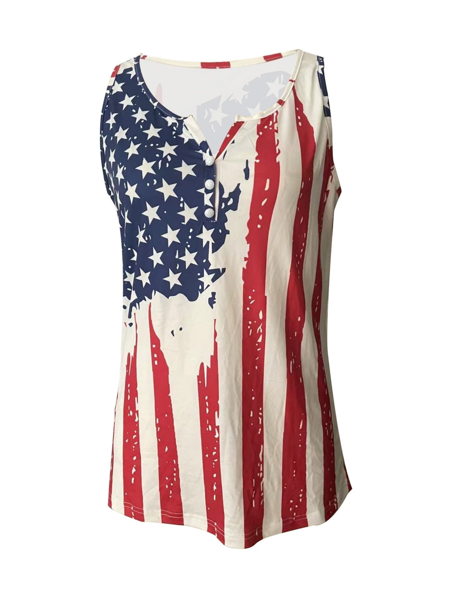 Sleeveless V-Neck Tank Top with American Flag Design, Perfect for Casual Summer Wear, Women'S Apparel.