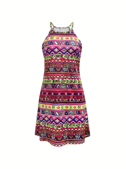 New Fashion Holiday Ethnic Style Printed Neck-Hanging Dress