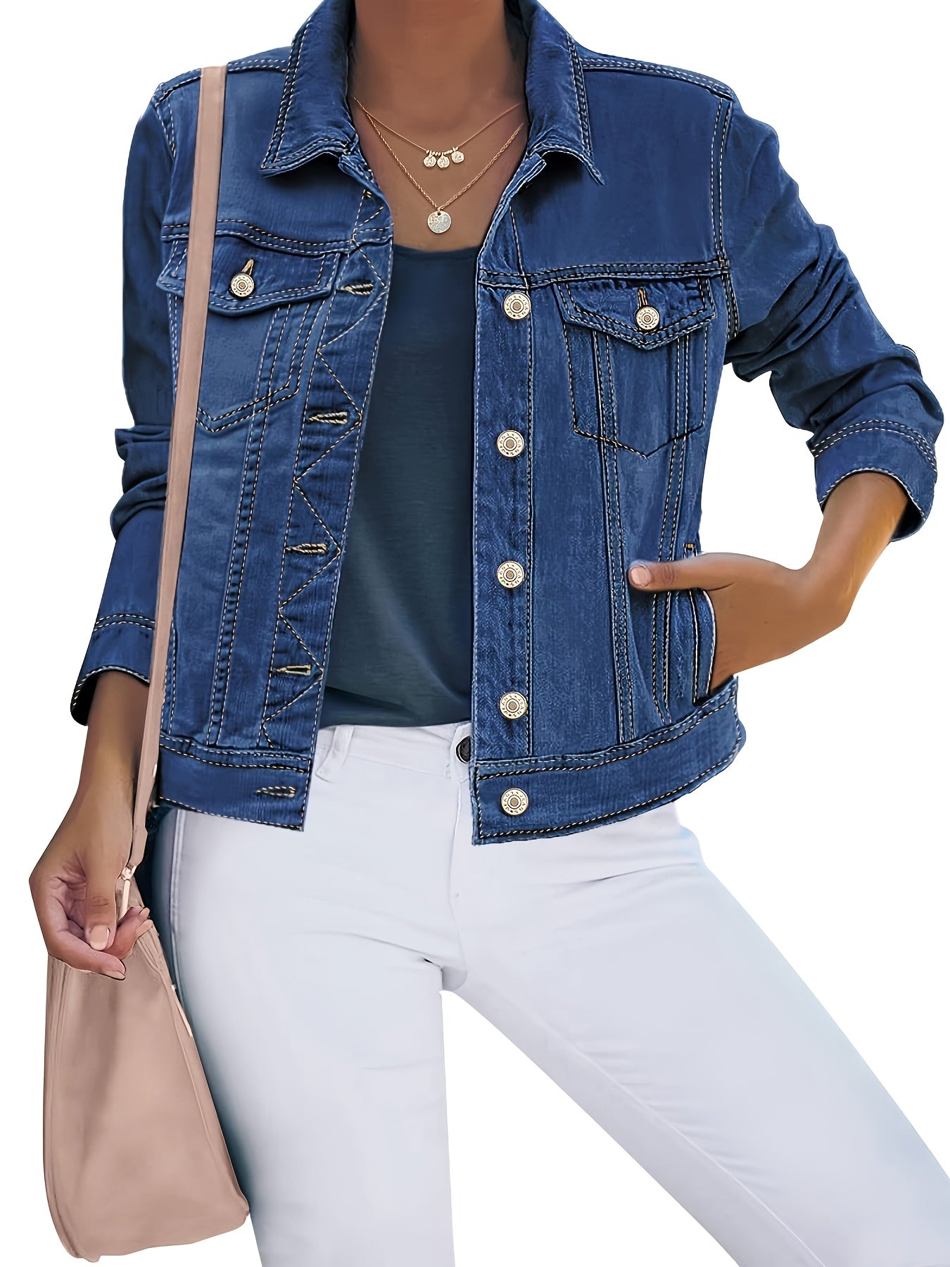 Women'S Retro-Wash Cropped Denim Jacket: Slim-Fit Button-Front Coat - Casual Everyday Denim Jacket, Perfect For Spring & Autumn Layering - Pairs Beautifully With Jeans, Dresses, And Skirts