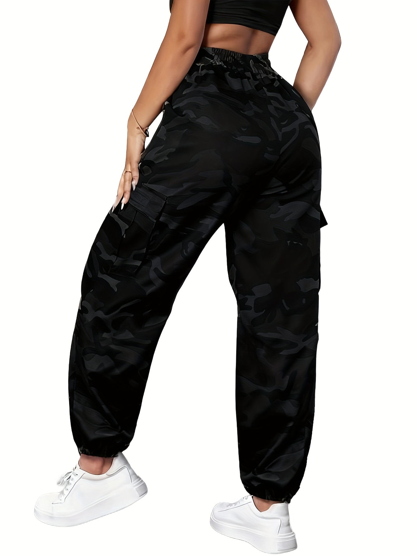 Women's Camo Cargo Pants Summer Lightweight Breathable Outdoor Casual Long Pants with Adjustable Elastic Waistband