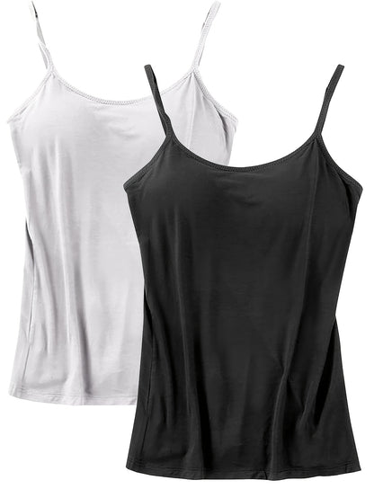 Ladies' Tank Top Featuring an Integrated Bra - Padded Camisole For, Highly Elastic Spaghetti Straps with Adjustable Breathable Straps Available in Sizes S to XL