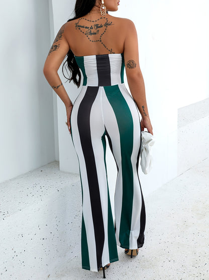 Summer Women's Striped Colorblock Cutout Bandeau Jumpsuit