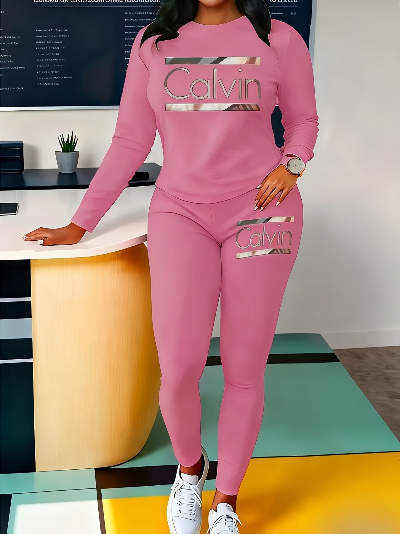 Women'S All-Season Casual Two-Piece Set - Oversized Round Neck Sweatshirt & Wide-Leg Pants with Letter Print, Soft Round-Neck Long Sleeve Outfit in /, Comfortable Casual Attire for Work, Semi-Formal Events & Everyday Outfits - Easy-Care Fabric