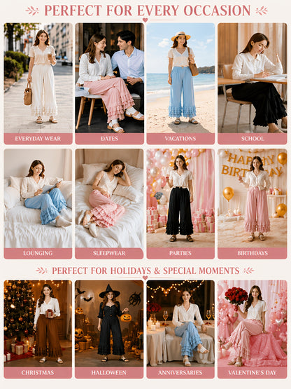 1pc Pants - Women's Large Size Spring And Summer New Sweet Four Layers Of Lace Stacking Bottoms Liner Pants Wide-legged Dress Pants, Super Suitable for Wearing As The Bottom Of The Skirt, Soft And Comfortable Pajama Pants