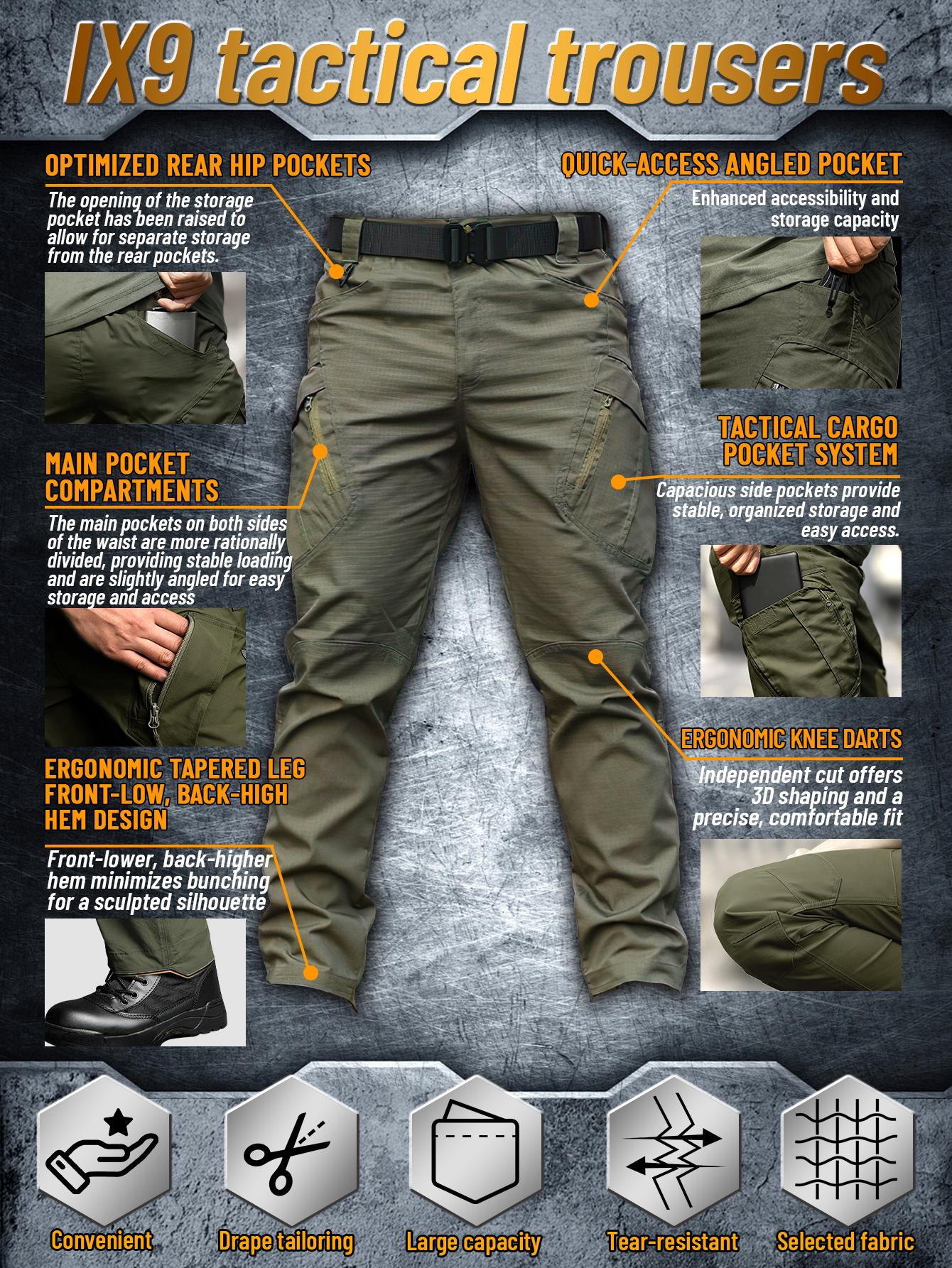 IX9 Men's Outdoor Tactical Overalls- Quick-drying, Breathable, Tear-resistant Outdoor Work Pants and Camping Trousers with Multi-pocket Design, Slim Fit and 3D Tailoring for Climbing, Camping, Hiking, Fishing- All-season Casual Wear
