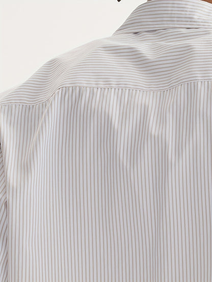 Unisex Casual Striped Shirt - Oversized, Loose Fit, Short Sleeve with Chest Patch Pocket | Lightweight Polyester Fabric | Perfect for Everyday, Beach, Party & Streetwear | Casual Attire | Chic Casual Style | Nontransparent Fabric