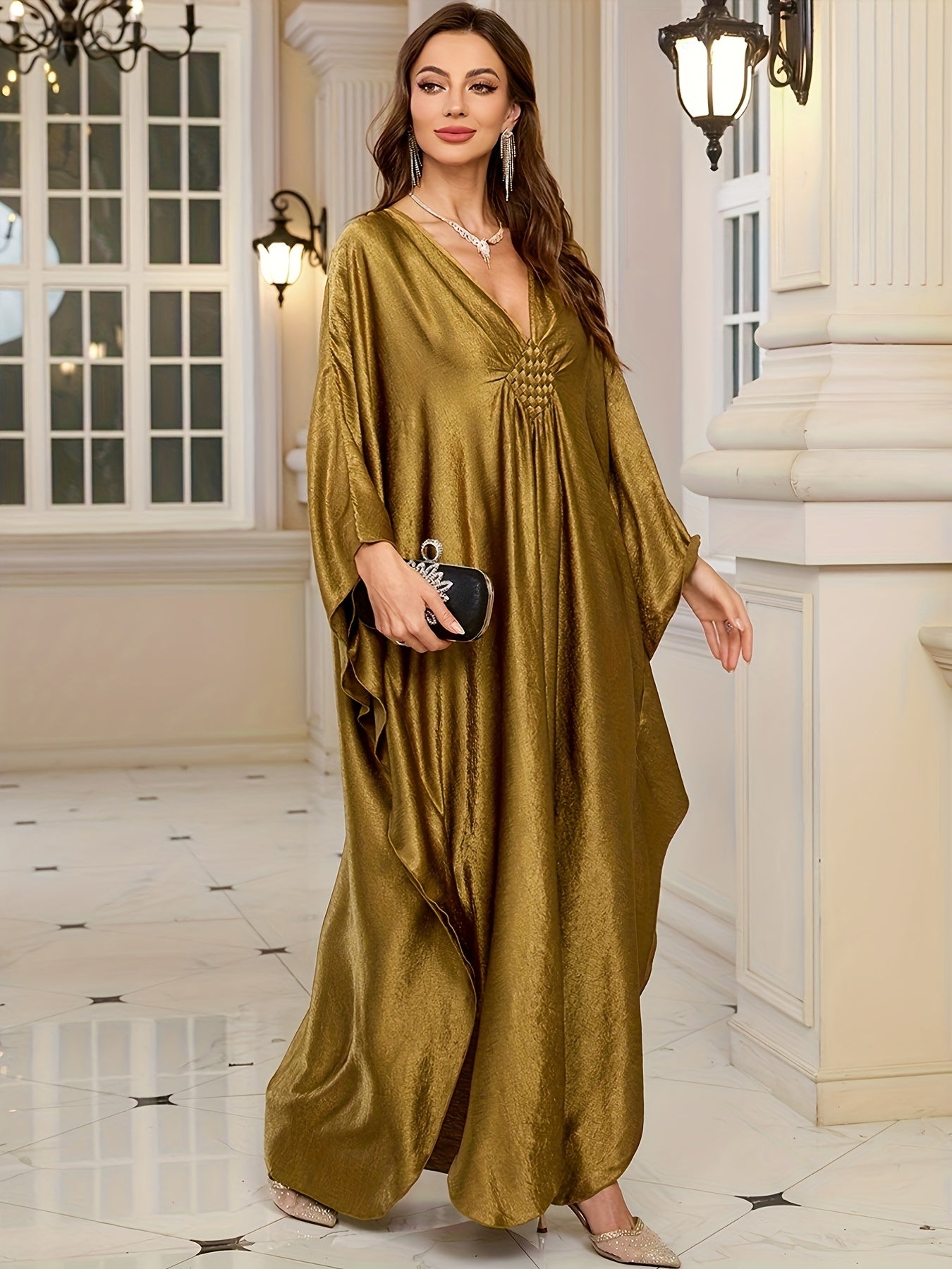Women'S Caftans Kaftan Dresses Beach Cover Up Oversized Loose Beach Blouse Woven Gorgeous Golden Holiday Robe