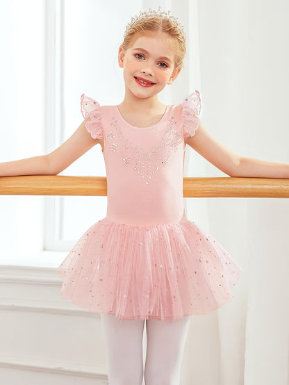[Perfect Gift] Sweet Girls Ruffle Sleeve Ballet Skirted Leotard Shiny Dance Tutu Dresses for Ballet Gymnastics Performance, Perfect for Outdoor, All Seasons, Gift for Back-to-School Season, Beach Essentials, Perfect for Outdoor
