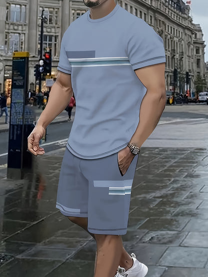 [3D Printing 2pcs Set] Summer 3D Printed Men'S Breathable Comfortable Outdoor Casual Short-Sleeve Crew Neck T-Shirt And Shorts Adult Set