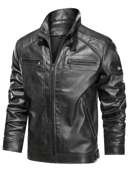 Men's Lightweight Faux Leather Zip-Up Jacket