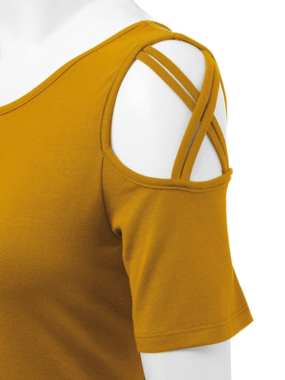 Women's Casual Open Strap Shoulder Short Sleeve Top