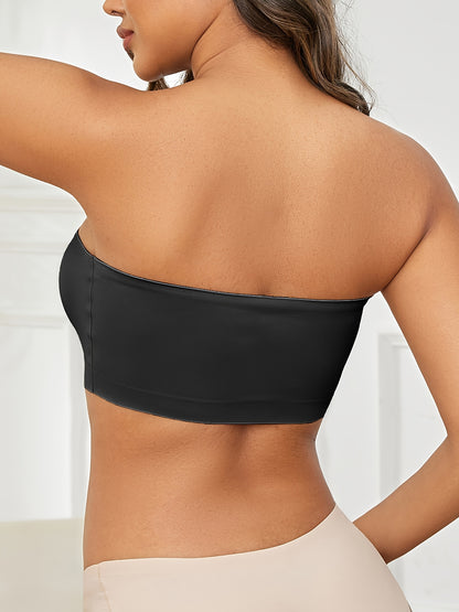 1pc ESSELEGANCE Seamless Wireless Bandeau Bra - Soft Nylon & Elastane Blend, No-Show Design, Beige/Nude, Comfortable Stretch Fit for Casual Attire