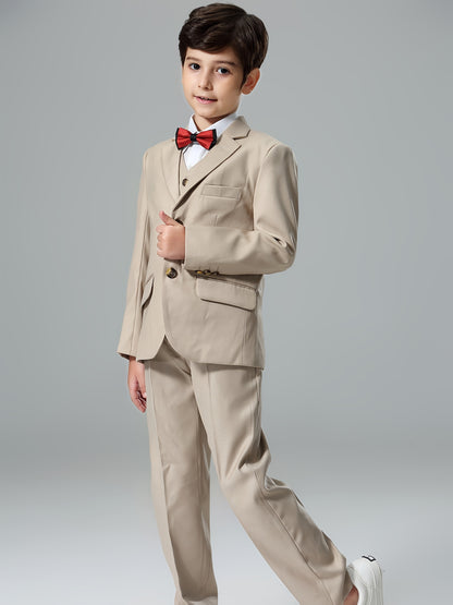 NIMBLE Boys Formal Suit Set Jacket Vest Trousers 3pcs 3-13Y Children Party Clothes Host Wedding Available In Four Colors Blue Black Khaki Navy Blue