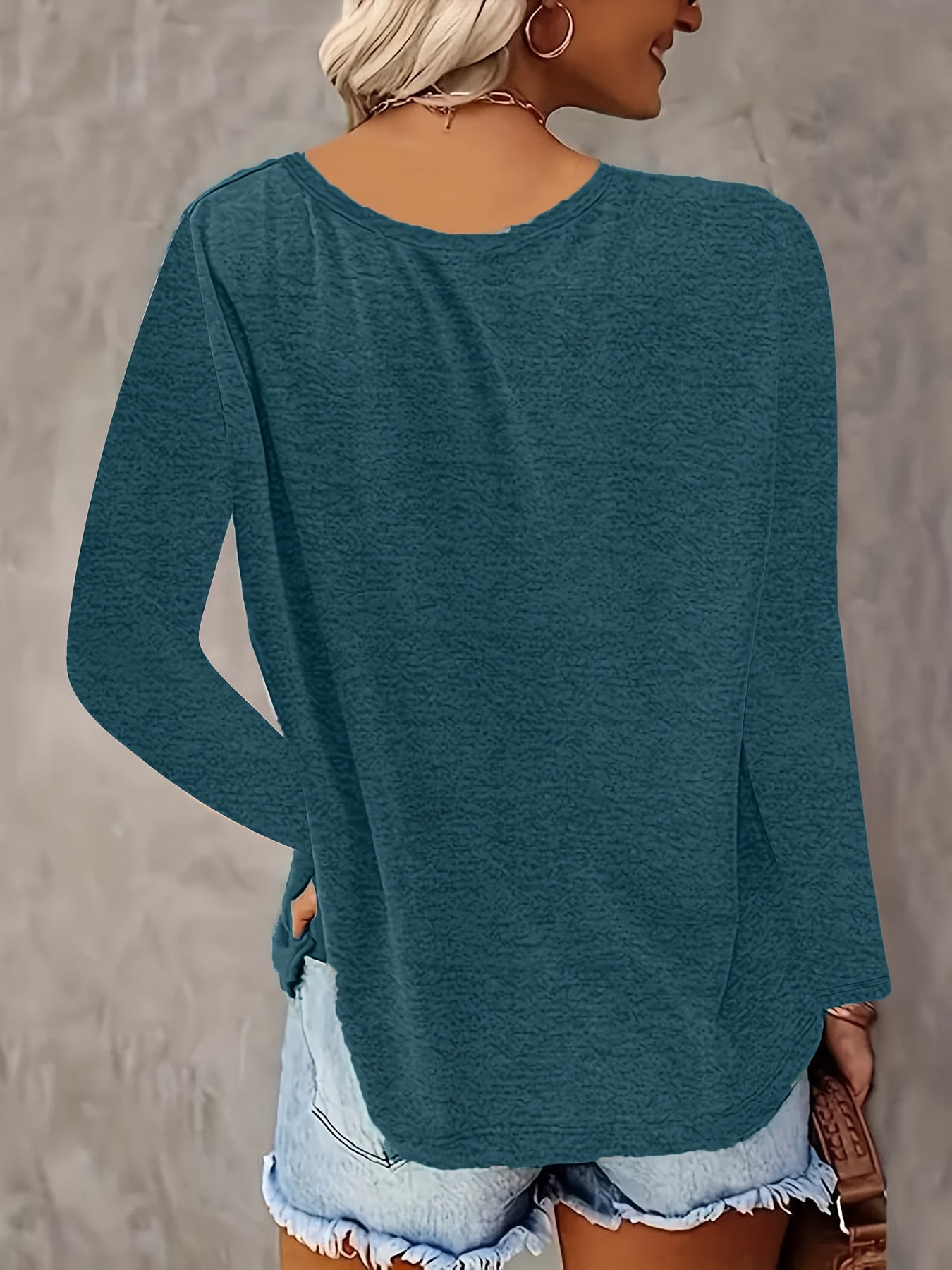 SINHOON 4pcs Women's Clothes Spring And Autumn Casual Top, Solid-Color Long-Sleeved V-Neck T-shirt