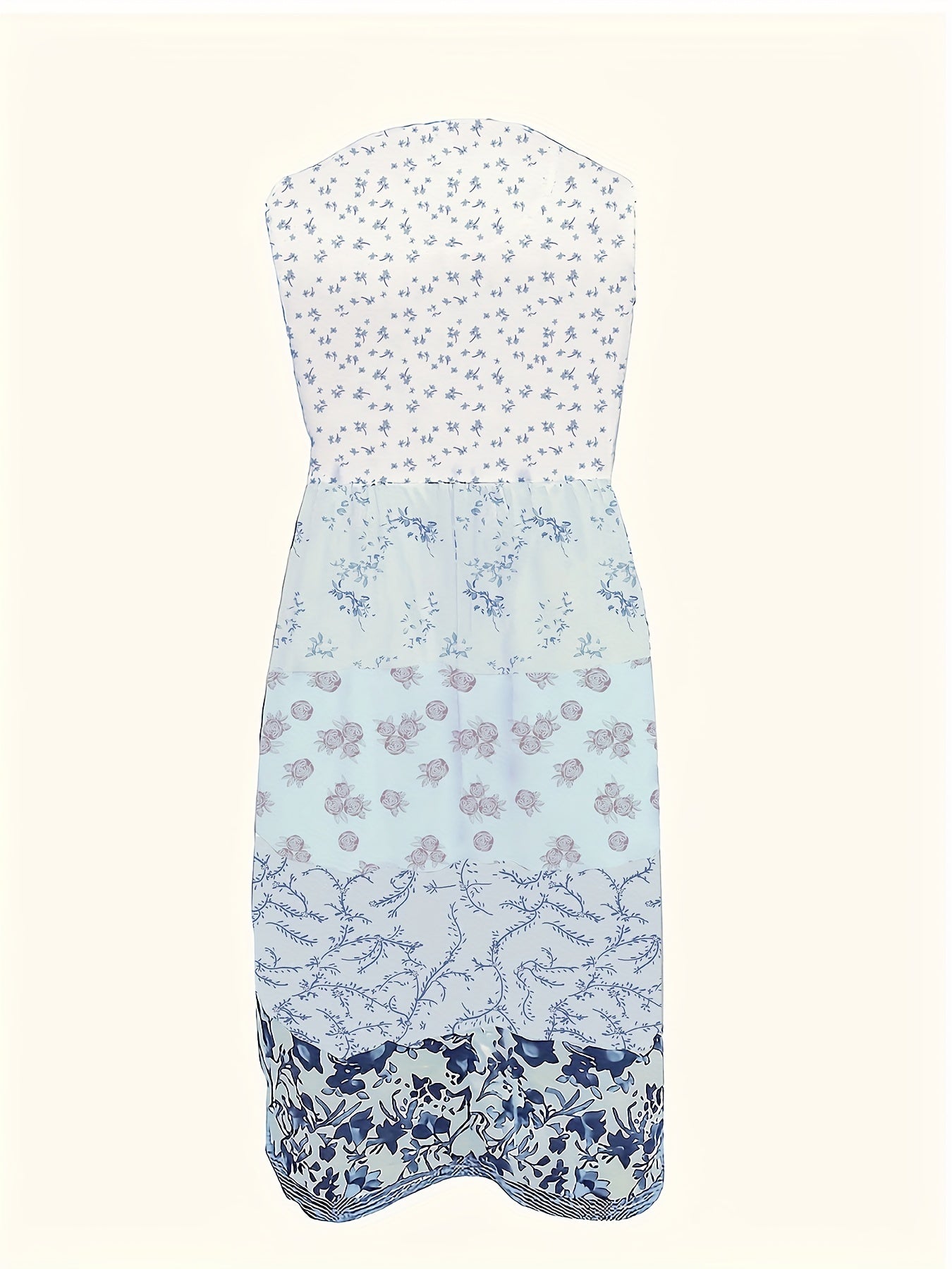 [Floral Print Vest Dress] Plus Size - Plus Size - Plus Size Floral Print Elegant Vest Dress - Sleeveless Round Neck Midi Dress in Vacation Style, Perfect for Women's Casual Outings