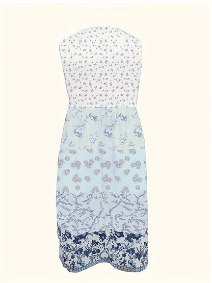 [Floral Print Vest Dress] Plus Size - Plus Size - Plus Size Floral Print Elegant Vest Dress - Sleeveless Round Neck Midi Dress in Vacation Style, Perfect for Women's Casual Outings