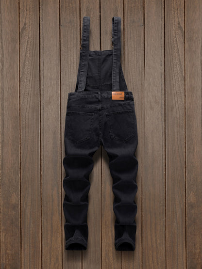 Stylish And Modern Men'S Denim Overalls with Multiple Pockets, And Distressed for Work