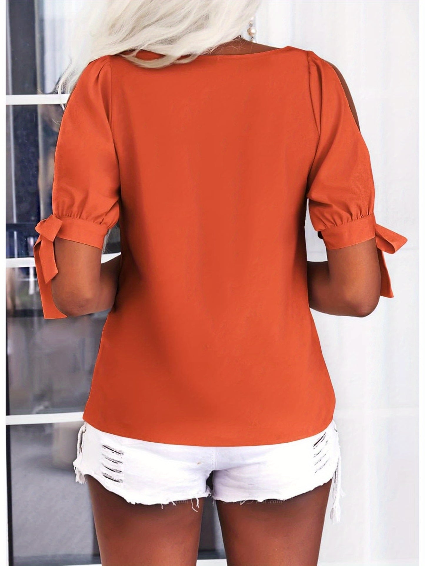 Women's Cold Shoulder Tops Short Sleeve V-Neck Casual Loose Cutout Summer Fashion Tshirts Blouse Shirts