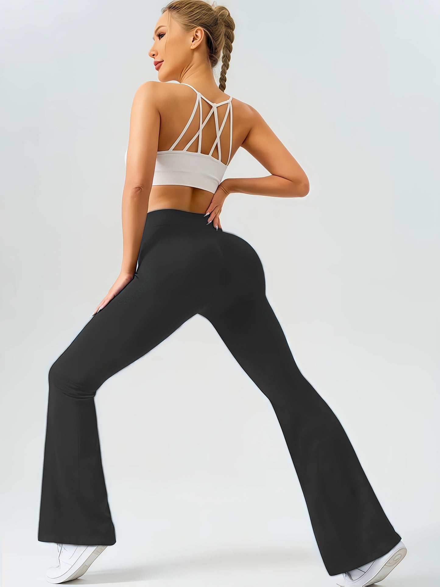 Ultra-Soft High-Waist 3pcs Women'S Flare Leggings With Side Pockets - Tummy Control, Stretchy Bootcut Pants For & Casual Wear - 4 Colors, Four Seasons, Style, Occasion