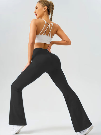 Ultra-Soft High-Waist 3pcs Women'S Flare Leggings With Side Pockets - Tummy Control, Stretchy Bootcut Pants For & Casual Wear - 4 Colors, Four Seasons, Style, Occasion