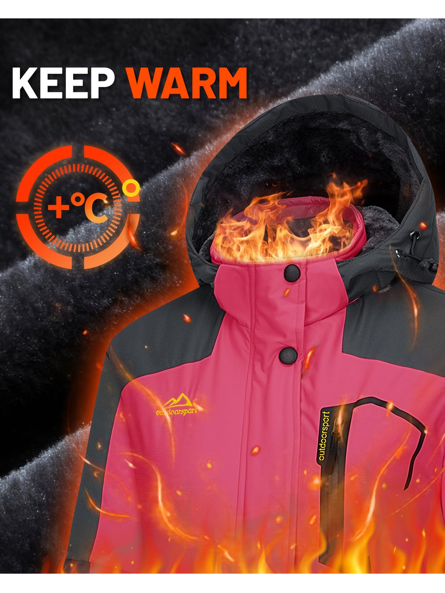 Women'S Warm Ski Jackets Winter Windproof Thermal Fleece Lined Coats Outdoor Detachable Hooded Heavy Weight Thick Jacket Camping Climbing Traveling Snowboard Windbreaker
