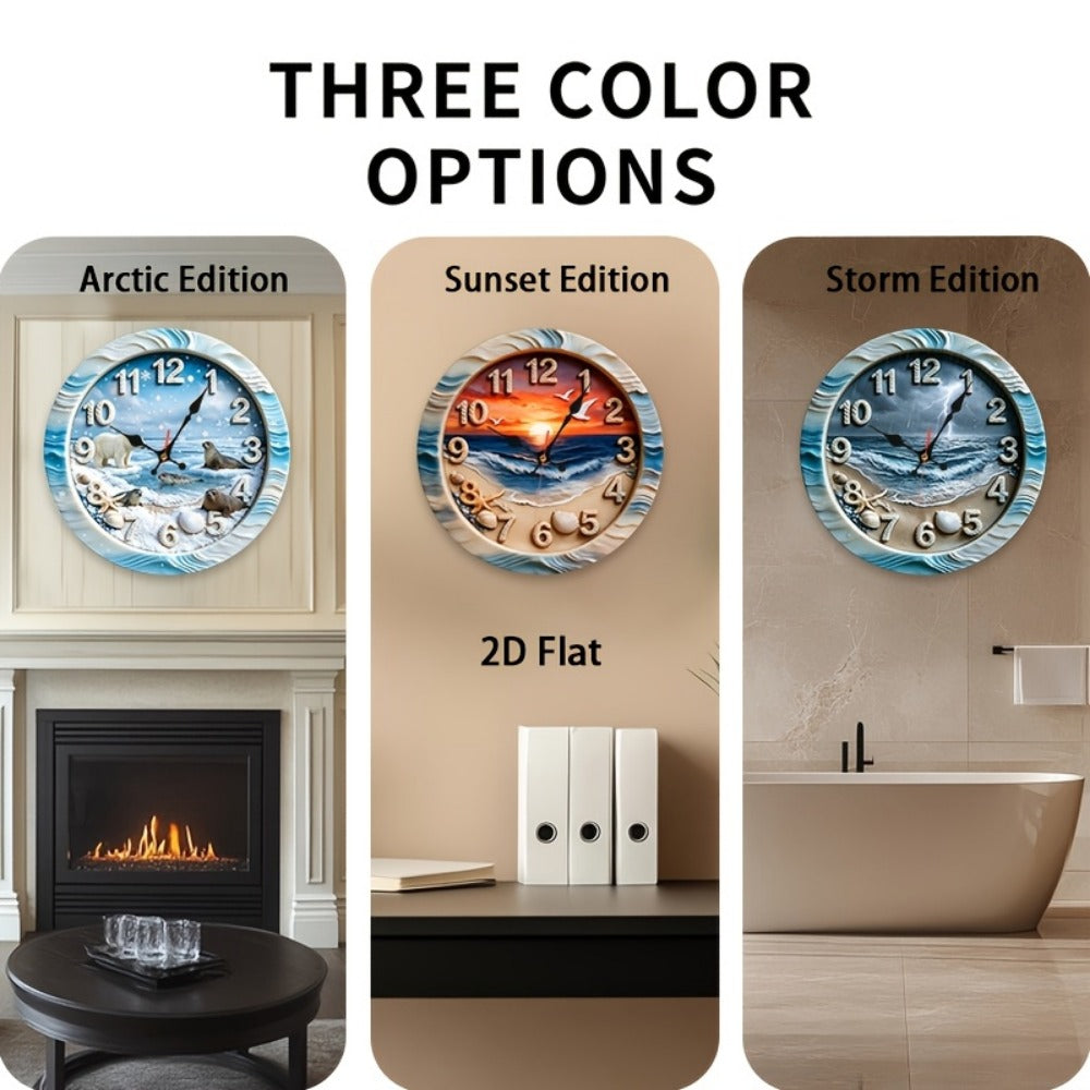Beach Scene Nursery Wall Clock - Battery-Powered Coastal Design