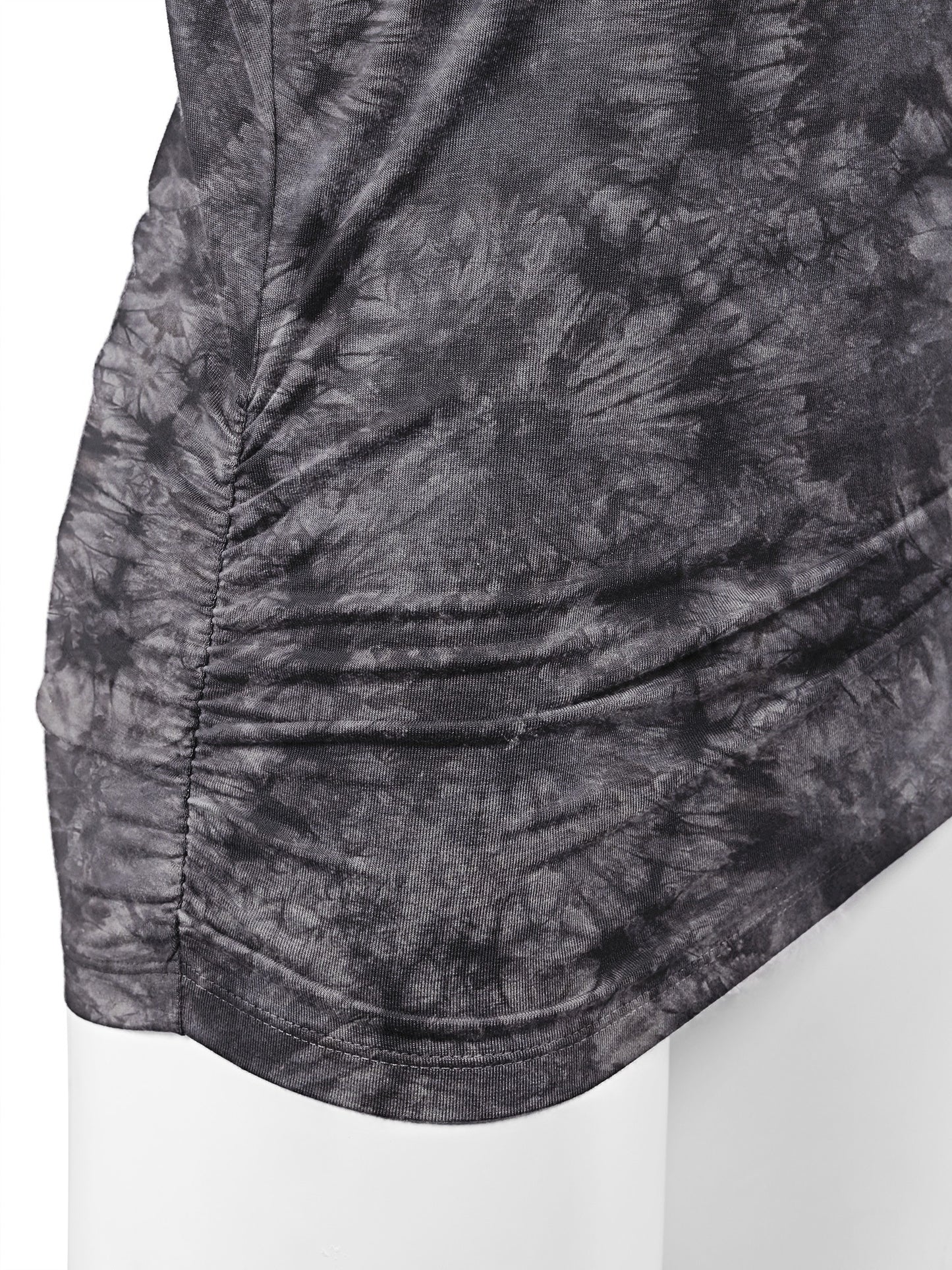 Women's Short Sleeve V Neck Tie-Dye Dolman Top w/Side Shirring