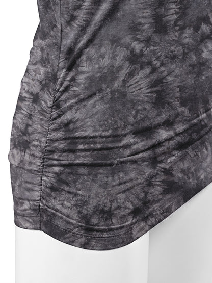 Women's Short Sleeve V Neck Tie-Dye Dolman Top w/Side Shirring