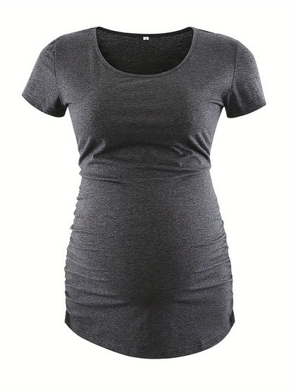 Women's Maternity Classic Side Ruched T-Shirt Tops Mama Pregnancy Clothes
