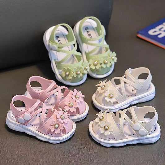 Baby Sandals, Children'S Children'S Soft Sole, Summer 1-2 Year Old Princess Anti Slip Toe Shoes, Baby Walking Shoes