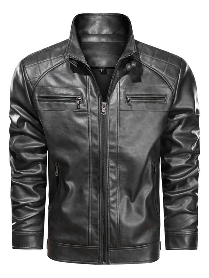 Men's Lightweight Faux Leather Zip-Up Jacket