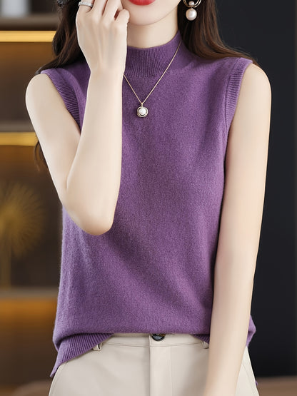 New Women's Vest Women Spring Summer Slim Ladies Short Solid Color All Matching Half High Neck with Sleeveless Top Festive Atmosphere Clothing