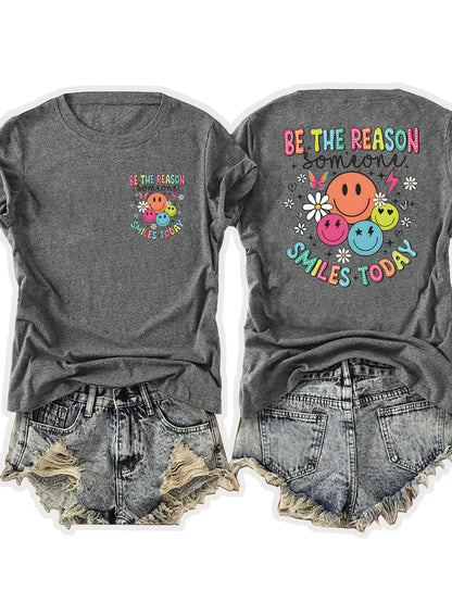 Women'S Casual Sports T-Shirt | Fun smiling Face Design, Lightweight & Breathable Fabric, Perfect For Beach And Park Outings - A Versatile And Trendy Addition To Your Wardrobe For Endless Joyful Adventures