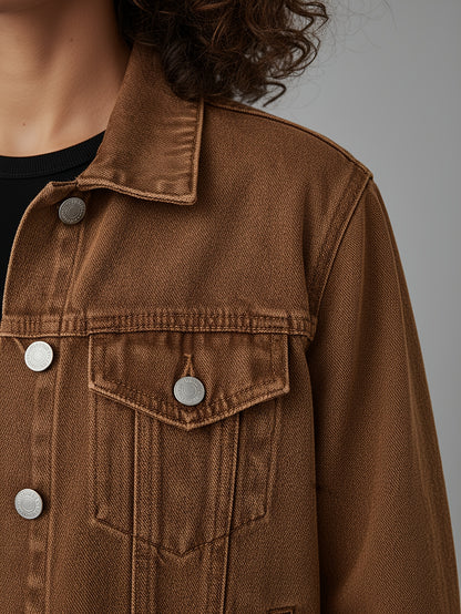 Women's Ripped Washed Button-Up Denim Jacket Coat with Pockets, Casual Classic Distressed Denim Outerwear TZ001