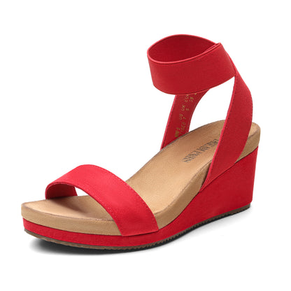 Womens Open Toe Elastic Ankle Strap Platform Wedge Sandal, Comfortable Versatile for everyday wear, meeting friends, running errands, and other occasions with wrap dresses, jeans, skirts, shorts, jumpsuits