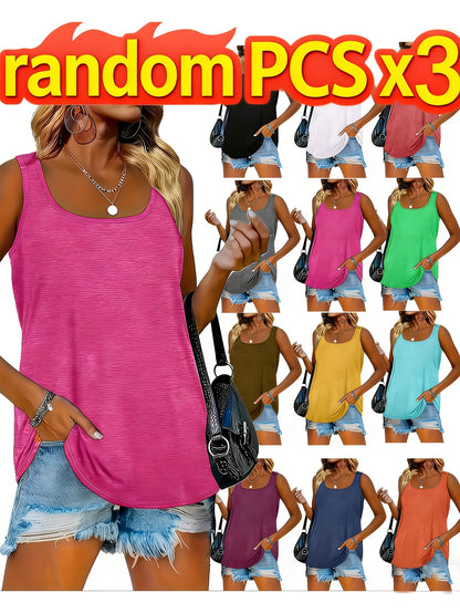 2026 3pcs Summer Casual T-Shirt Women Soft Breathable Loose Fit Solid Color Basic Tops Tees Three Items Will Be Sent Randomly
