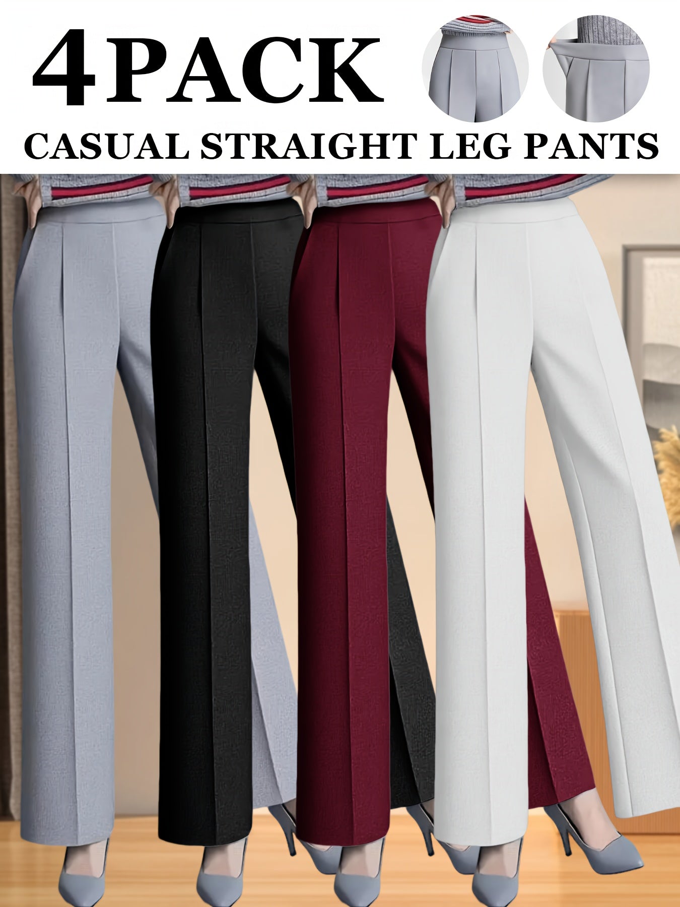 4pcs Spring And Summer Women'S New Slim Fit Narrow Version Casual Elegant Solid Color Women'S Trousers High Waist Slim Fit Comfortable Professional Formal Straight Tube Hanging Feeling High-end Design Suit Pants