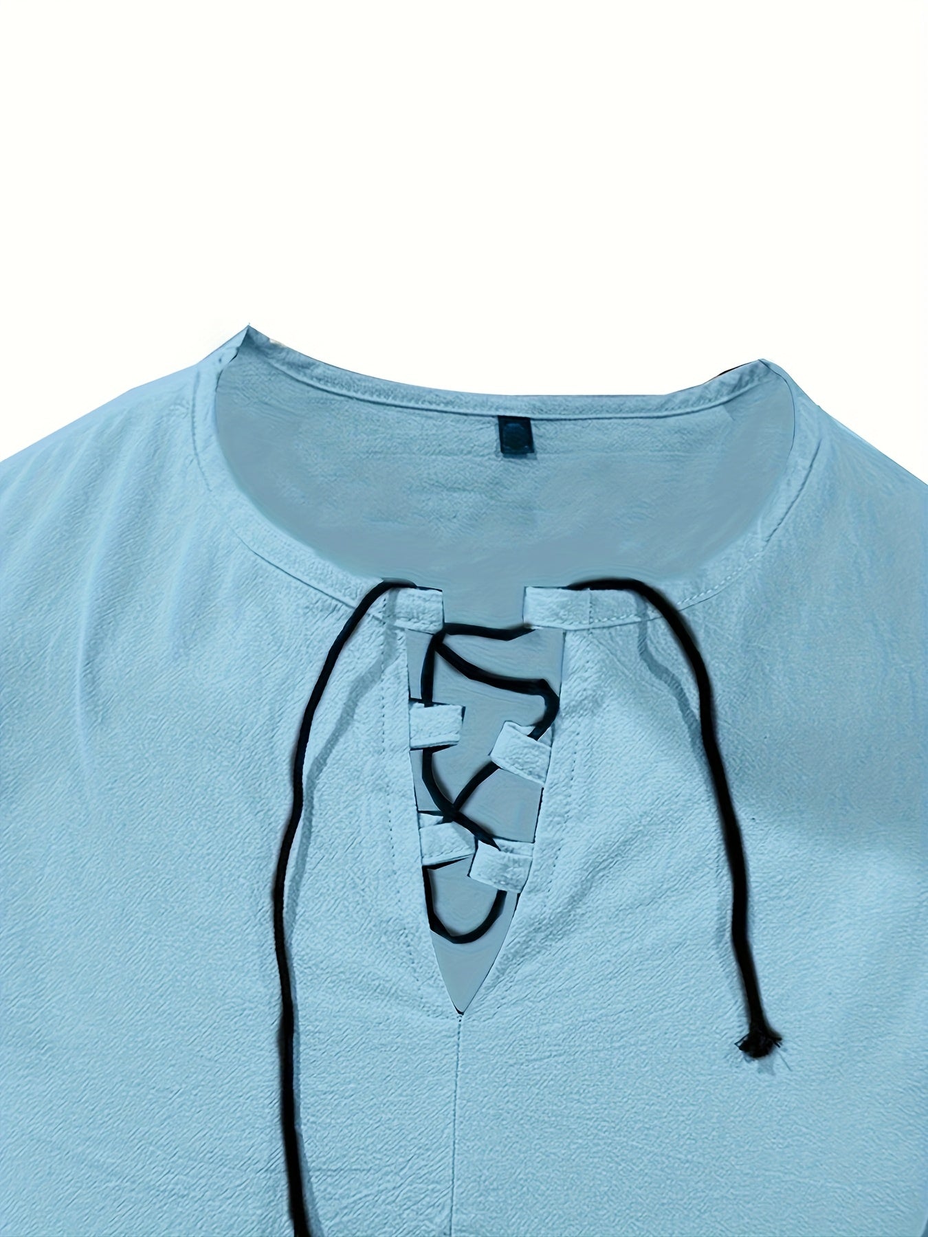 Collection of 3 Lightweight Summer Shirts for Men Featuring a Trendy Retro Design, Perfect for Casual Everyday Wear with Long Sleeves And a V-Neck Lace-Up Style