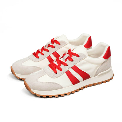 Women's Genuine Leather Chunky Lug Sole Lace Up Running Shoes Casual Designed Fashion Sporty Sneakers AA1127n