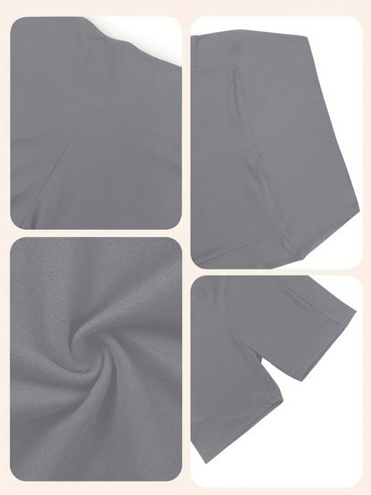 1pc Women's High-Waisted Yoga Shorts with Tummy Control & Pockets - Breathable Workout Gym Shorts, Tight-Fitting Low-Rise Athletic Pants for Summer, Gymnastics, Training (Black/Grey/Navy/Pink/ Brown) - Non-See-Through Quick-Dry