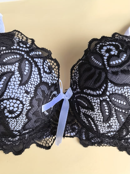 High-Quality French Lace Sexy Women'S Bra And Thong Panty Set with Exquisite Deep V Neckline