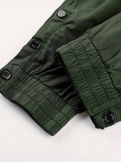 Solid Cargo Men's Casual Long Pants with Multiple Pockets AndButtons, Outdoor Hiking Camping Mountaineering