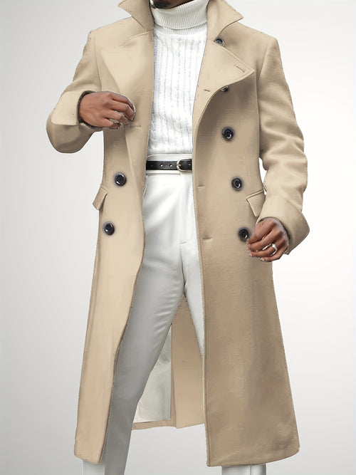 Men's Notch Lapel Long Trench Coat - Casual Insulated Winter Peacoat Classic Double Breasted Overcoat Solid Winter Coat -  Wool Blend - For Men - Suitable for Winter - Perfect Gift for Men