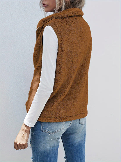 Lightweight Sleeveless Cardigan with a Zipper, Featuring Double-Sided Fleece, Perfect for Autumn And Winter, Complete with Pockets