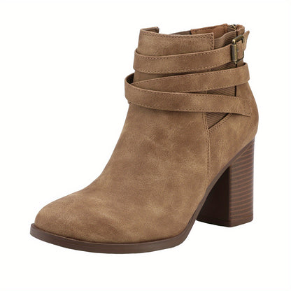 Women's Chunky High Heel Ankle Boots with Upper & TPR Sole - Pointed Toe Zipper Closure Booties Suitable for Spring, Summer, Fall, Winter | - Round-the-Clock Wear, Cushioned Insole, North Style Fashion Boots, Women Shoes