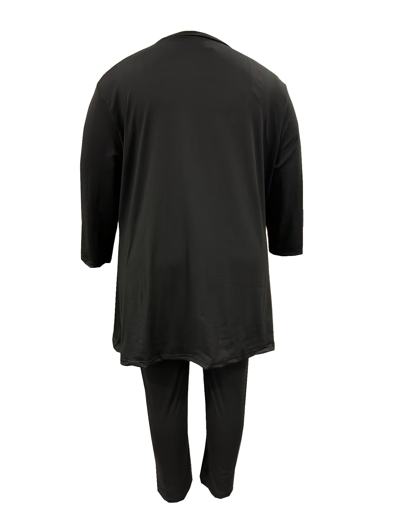 Plus Size - Plus Size Two-piece Set, Solid Color Round Neck 7-inch Sleeve Top And Pants Set, Women'S Two-piece Set