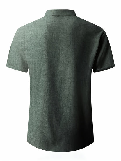 Men's Plus Size Double Placket Short Sleeve High Quality Shirt, Suitable for All Seasons, Home Short Sleeve Turn Collar Shirt, PLUS SIZE
