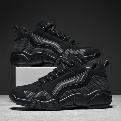 Men'S Lace-Up Sneakers - Thick Cushioned Platform Shoes with Non-Slip Rubber Sole, Low-Top Lace-Up Design in Black/White/Orange Accents - All-Season Walking Shoes for Everyday, Office, Formal Events - Durable Casual Footwear for Men, Versatile Footwear, S